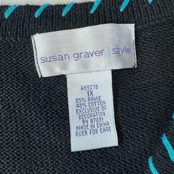 Susan Graver Womens Black Western Cardigan Sweater Button Front Sequin 1X - Picture 9 of 10